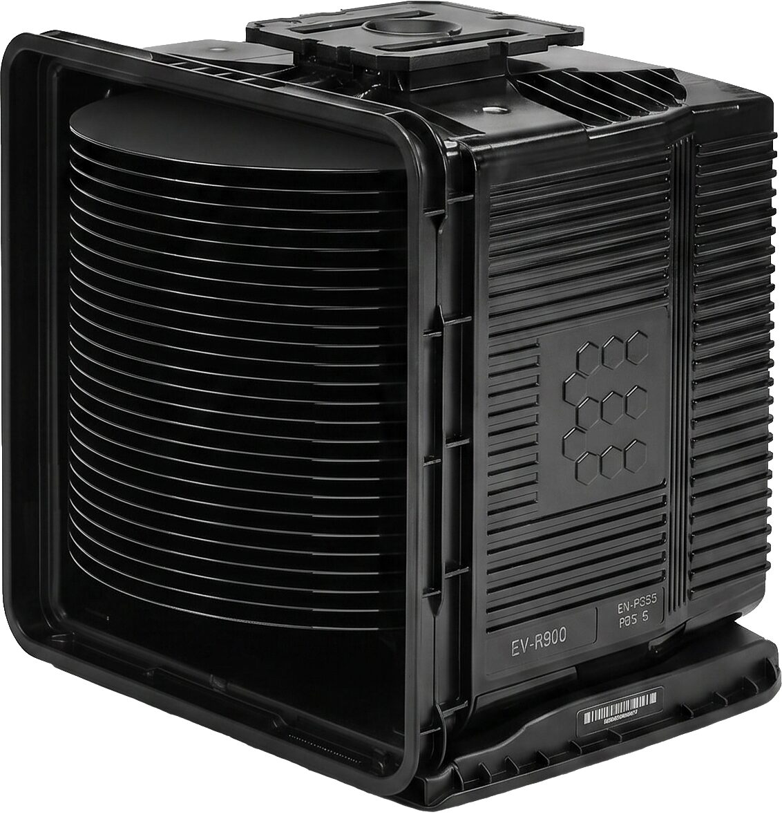 Black COC ESD MCF20 FOUP component on a white background