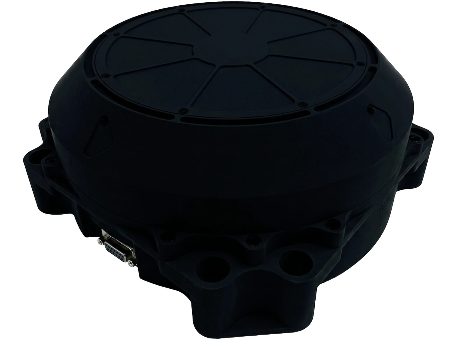 Black Quantum Dusk™ coated spacecraft reaction wheel hardware on a white background