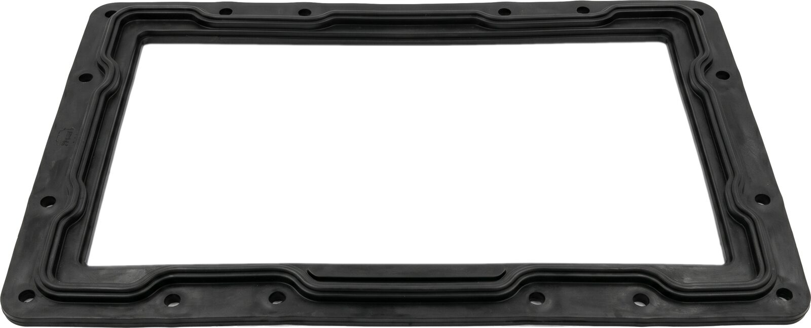 Flexible black TPU EMI server gasket on a white background